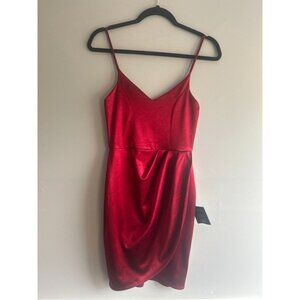 Lulus Forever Your Girl Red Wine Satin Mini Dress Draped Skirt Tulip Hem S